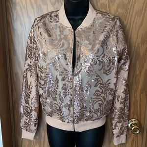 Blush Pink Sequined Bomber Jacket